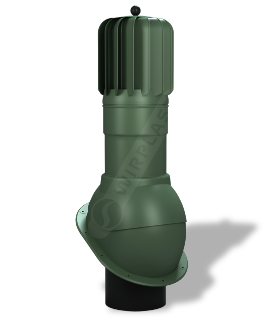 T52-5 Вентиляционный выход (зеленый) роторный D150 мм H 520мм с проходным элементом для гибкой и фальцевой (готовой) кровли